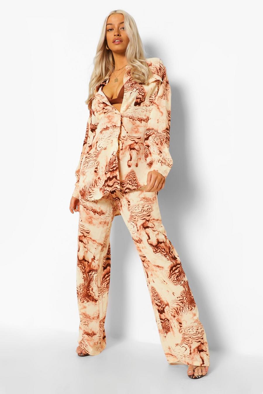 Nude Marble Print Oversized Shirt image number 1
