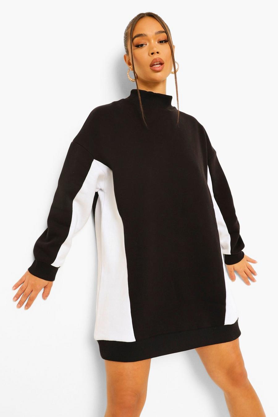 Black Sweatshirtklänning med hög hals och blockfärger image number 1