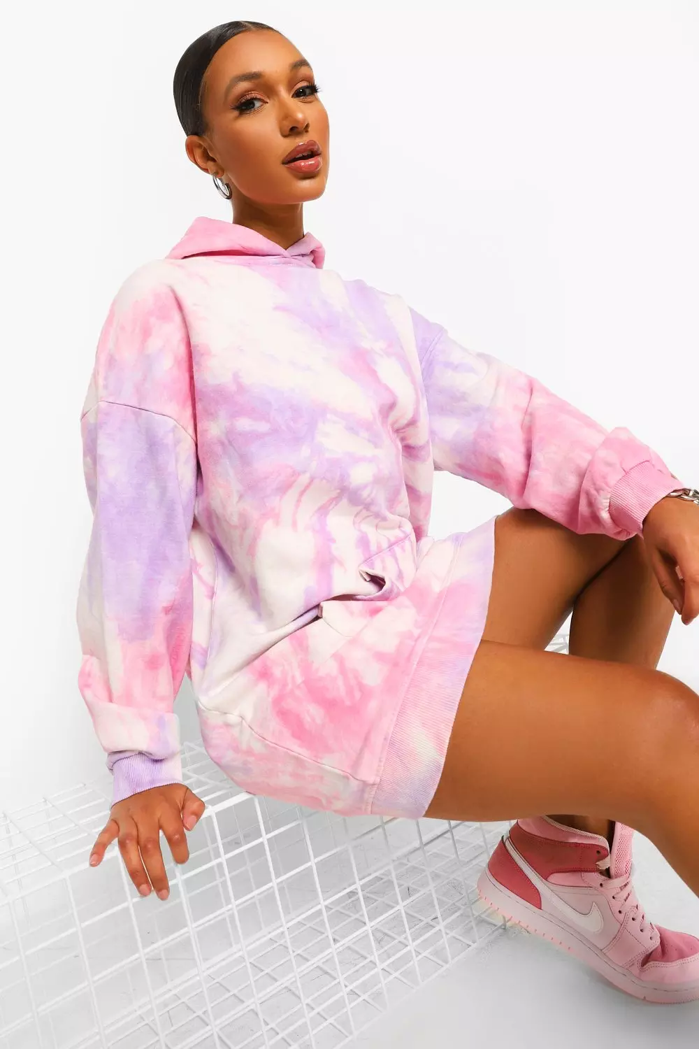 Pink Tie Dye Hoodie Dress