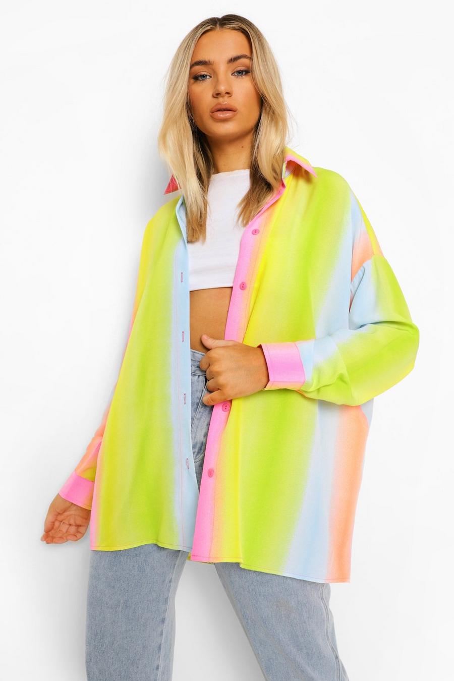 Camicia oversize sfumata color arcobaleno effetto tie dye, Multi image number 1