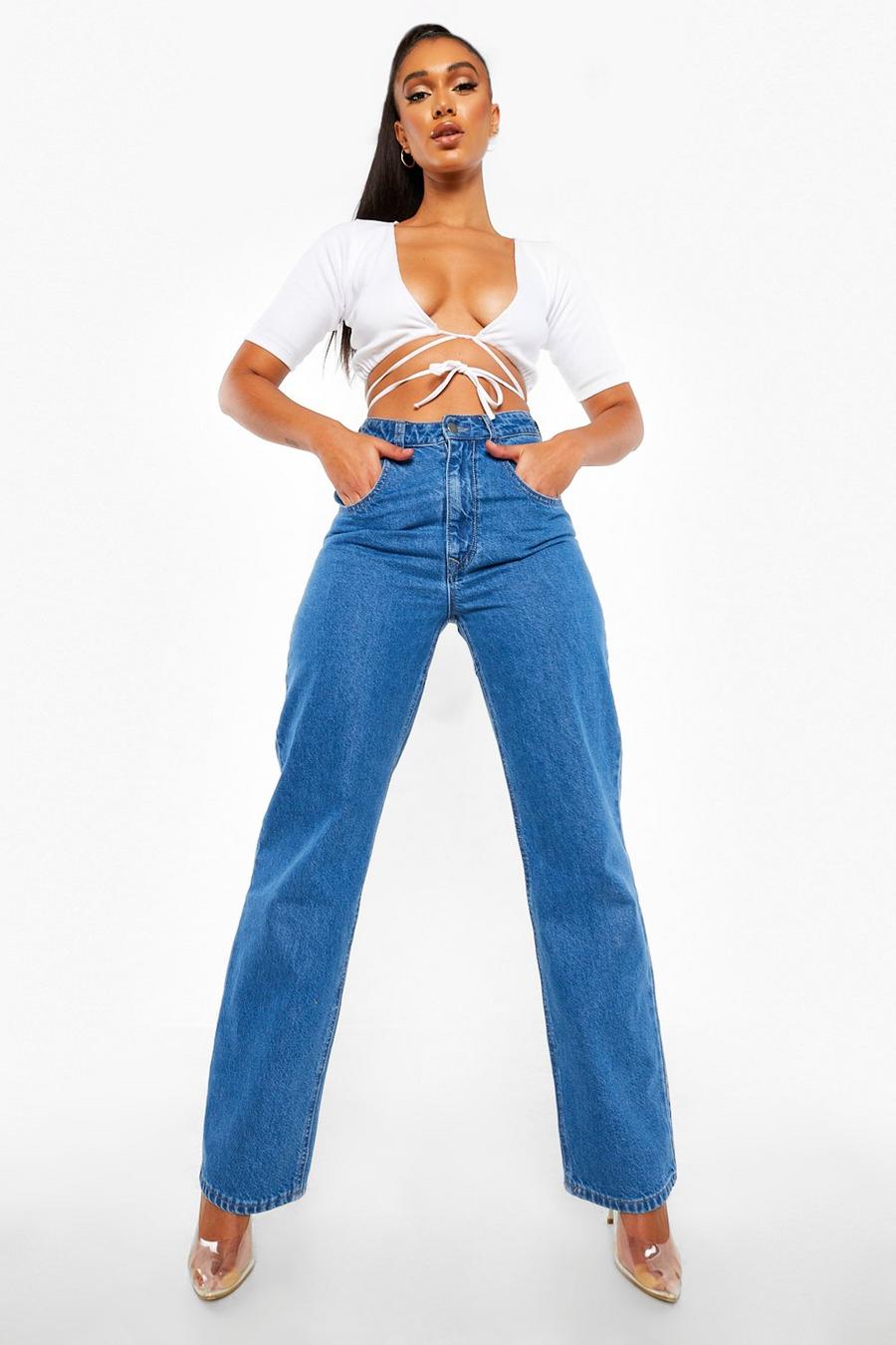 Jeans a taglio maschile a vita alta, Blu medio image number 1
