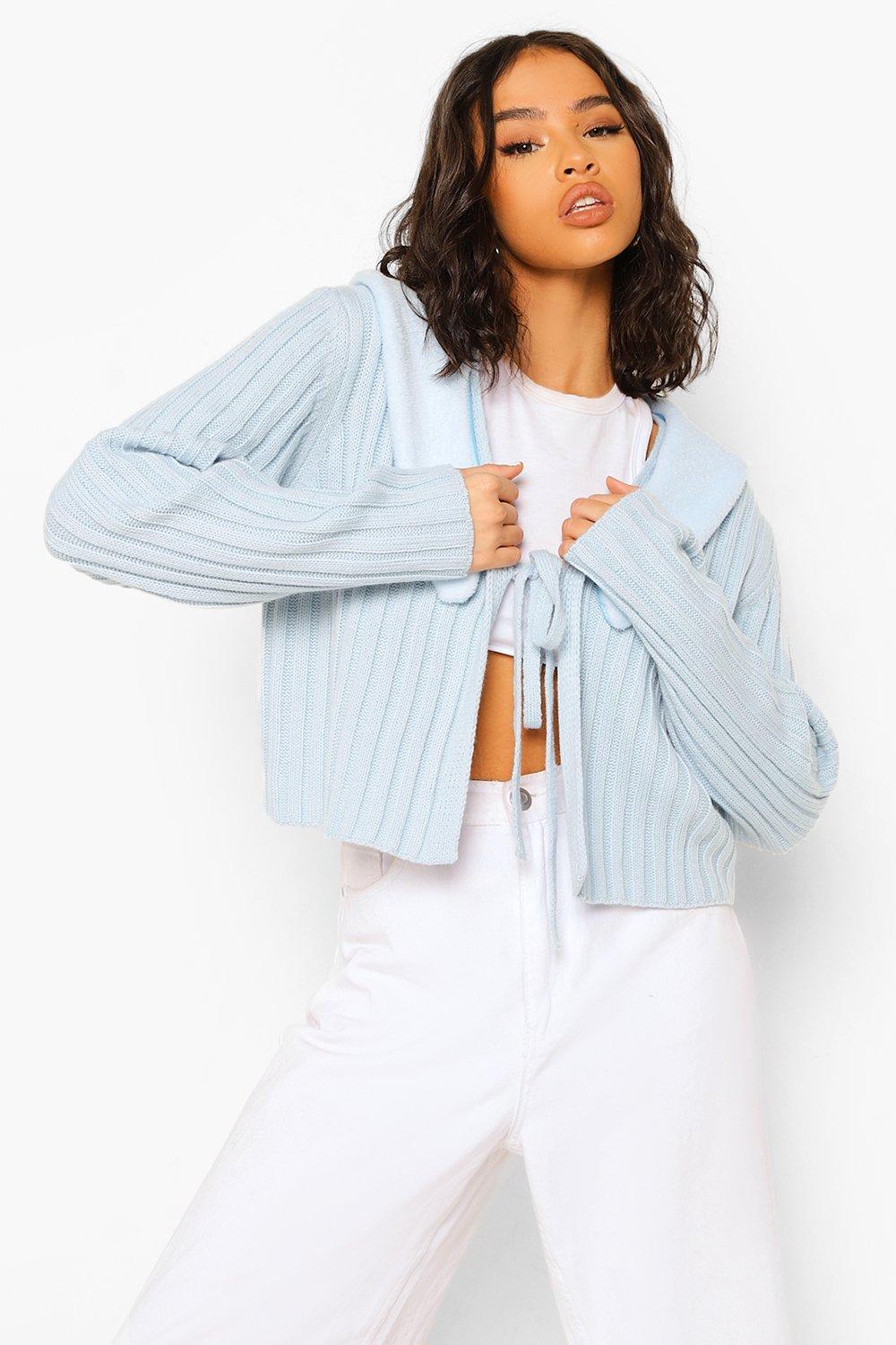 Faux Fur Trim Lace Up Cardigan