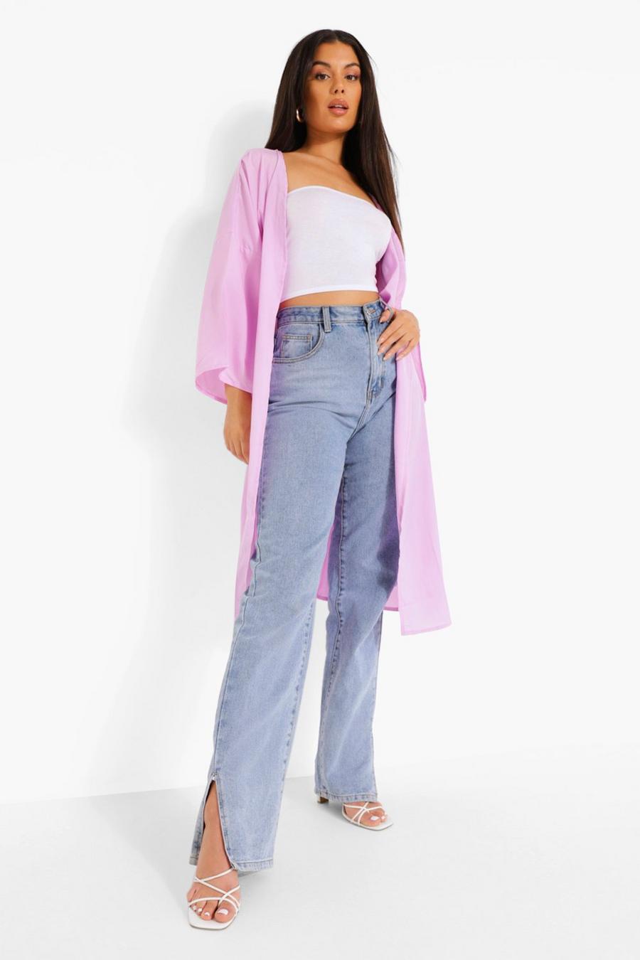 Lilac Woven Belted Kimono image number 1
