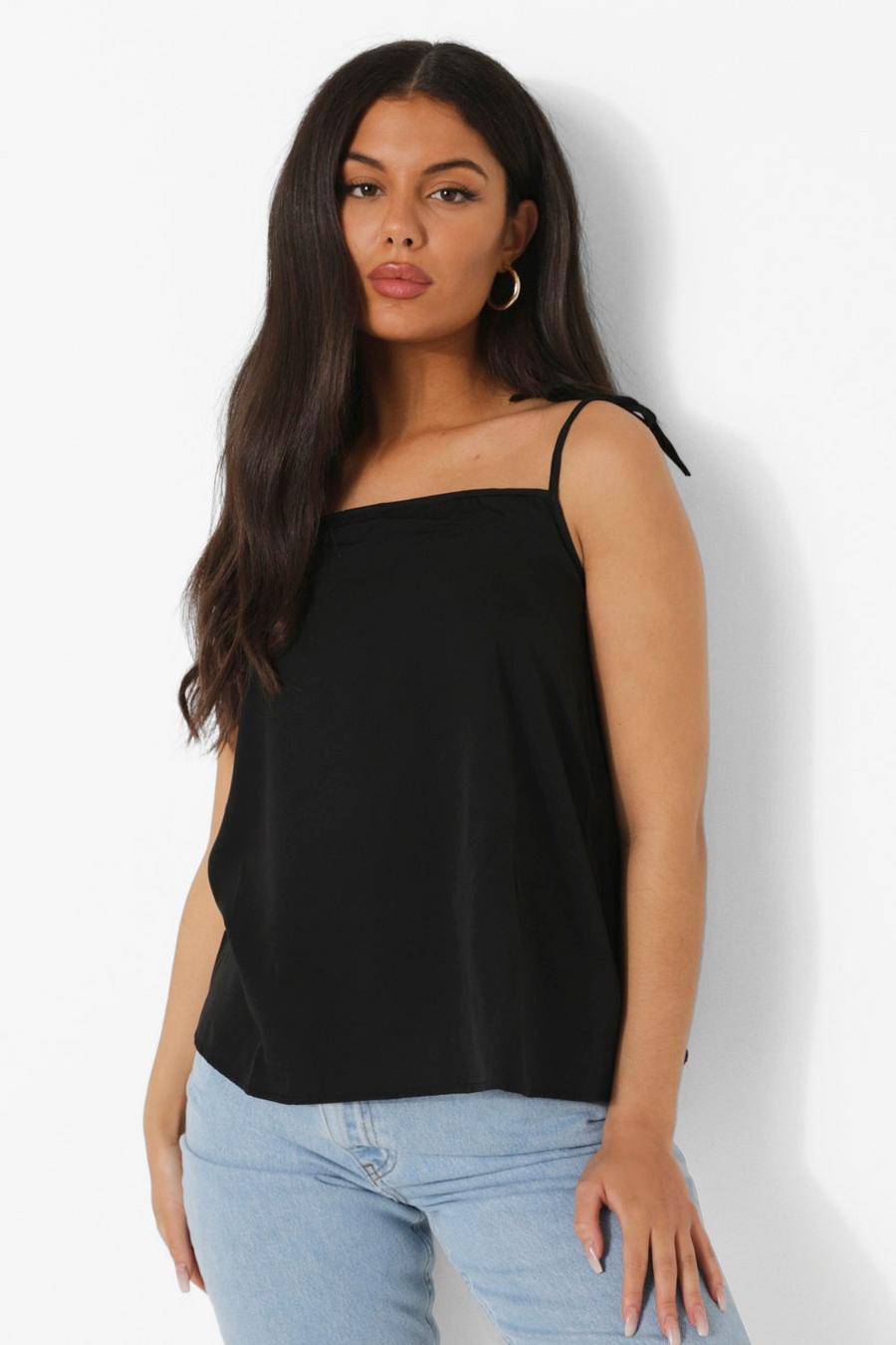 Black Woven Square Neck Cami Top image number 1
