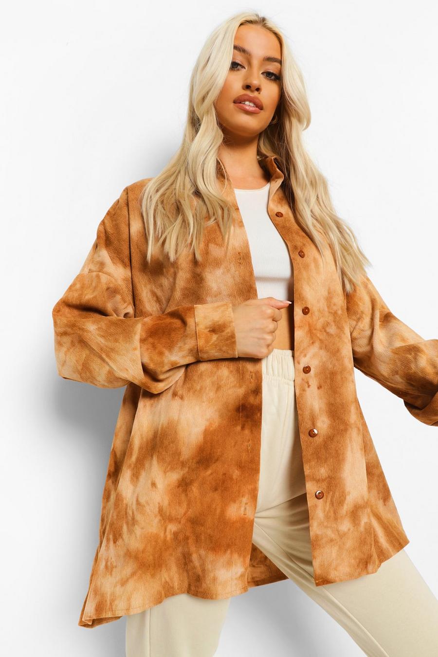 Brown Cord Tie Dye Oversized Shirt image number 1