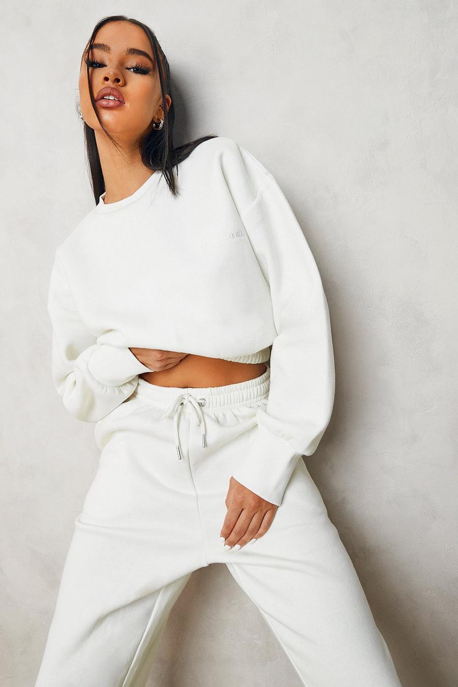 Ecru white Official Cropped Sweater Tracksuit image number 1