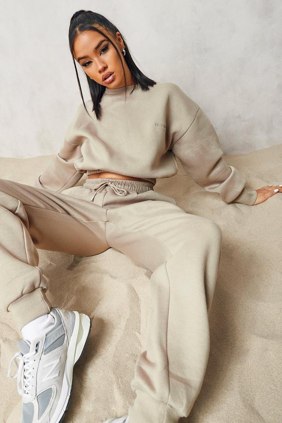 Taupe Official Cropped Sweater Tracksuit image number 1