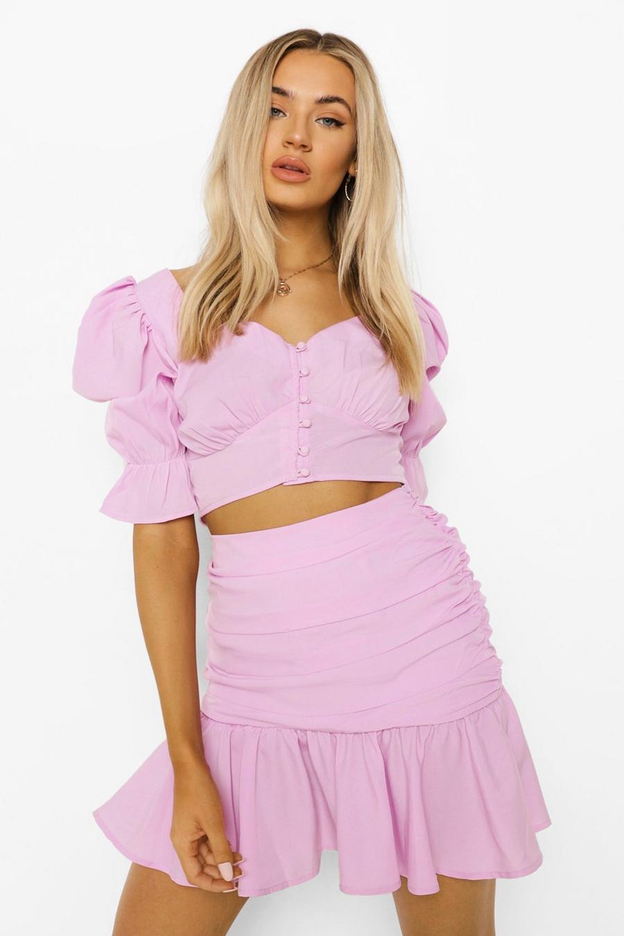 Lilac Puff Sleeve Top & Mini Skirt