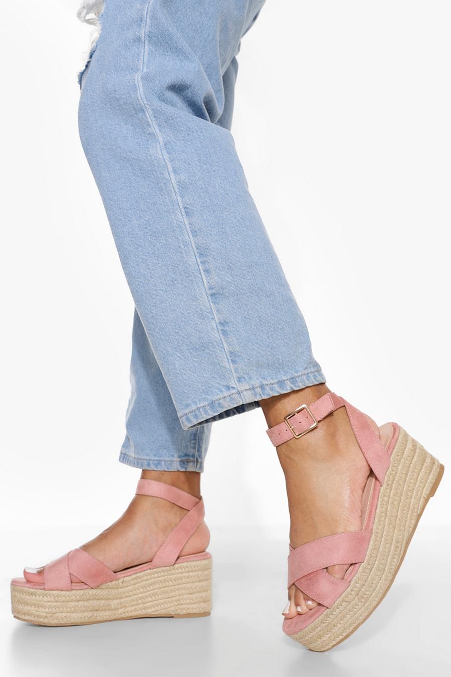 Blush pink Crossover Ankle Strap Wedge