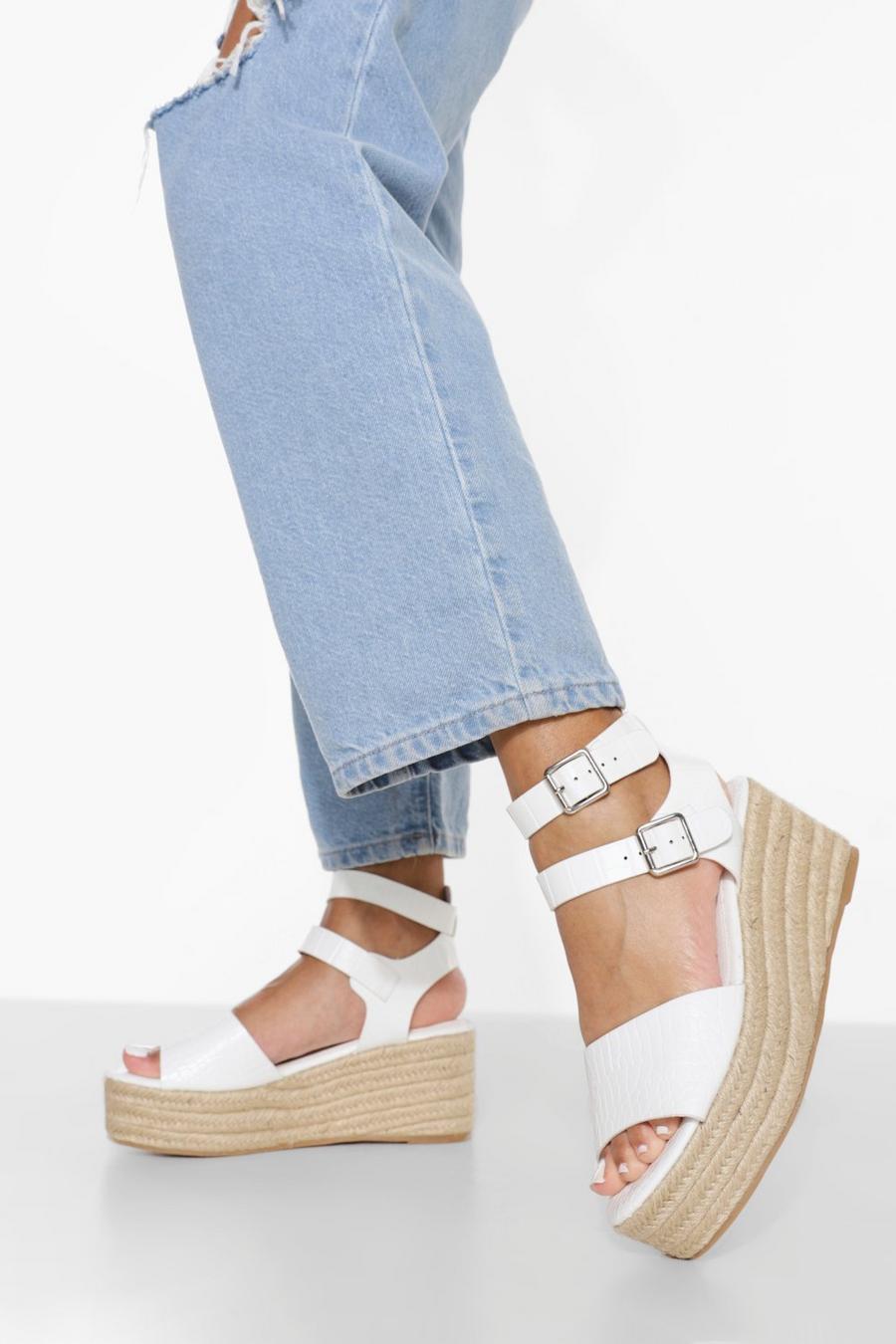 White Croc Double Buckle Wedge