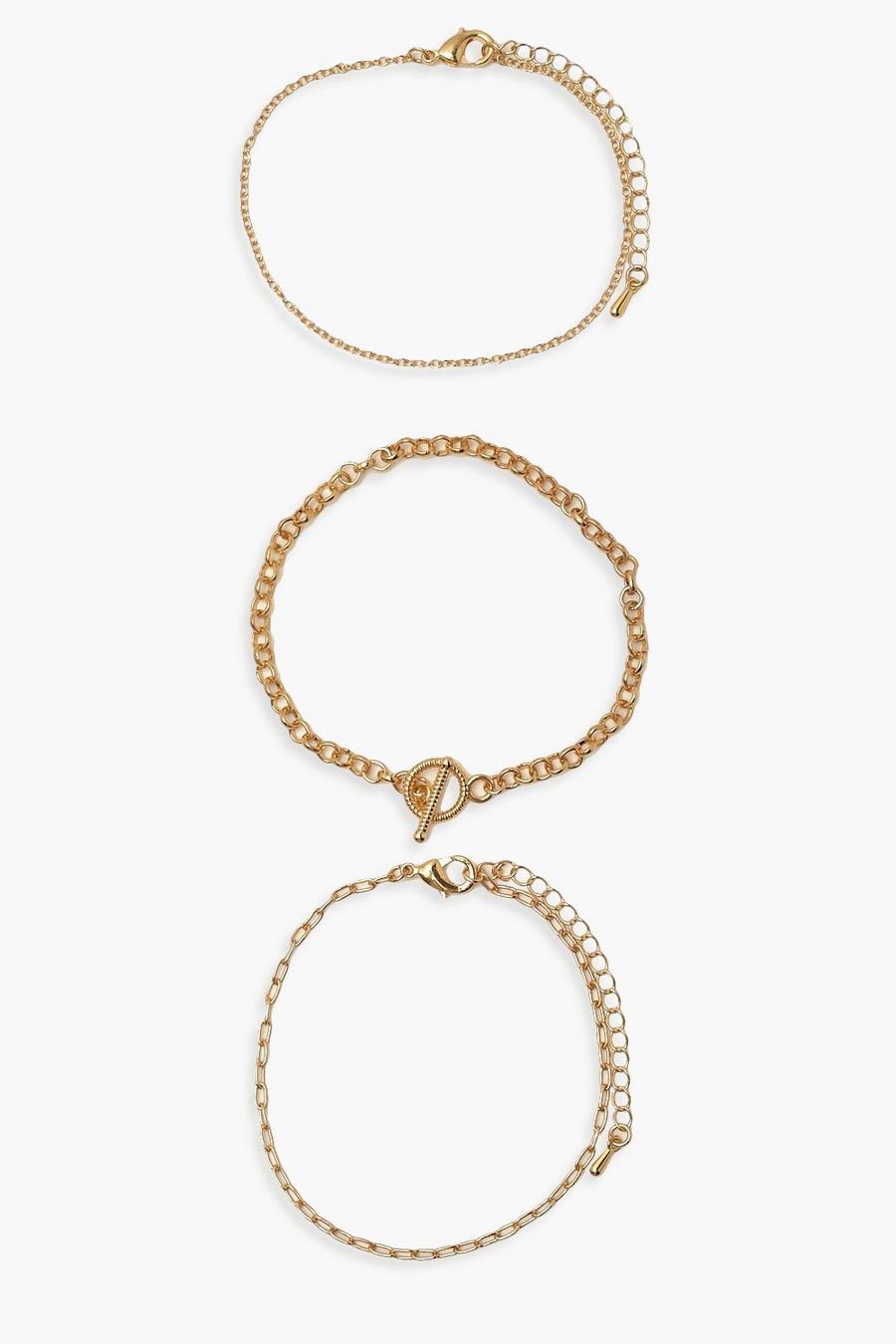 Gold 3 Chain Toggle Clasp Bracelet Pack image number 1