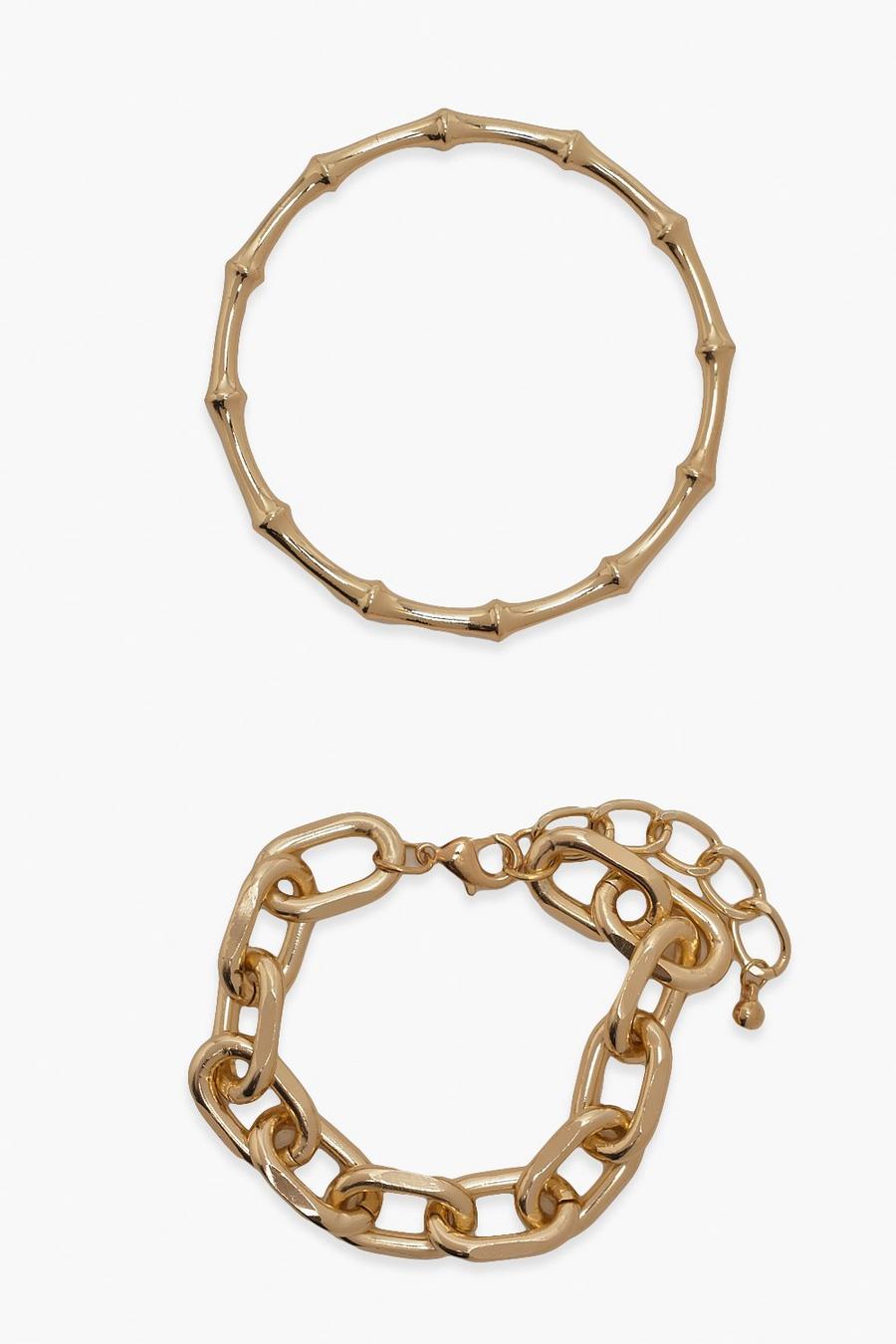 Gold Bamboo And Chunky Chain Bracelet Set image number 1