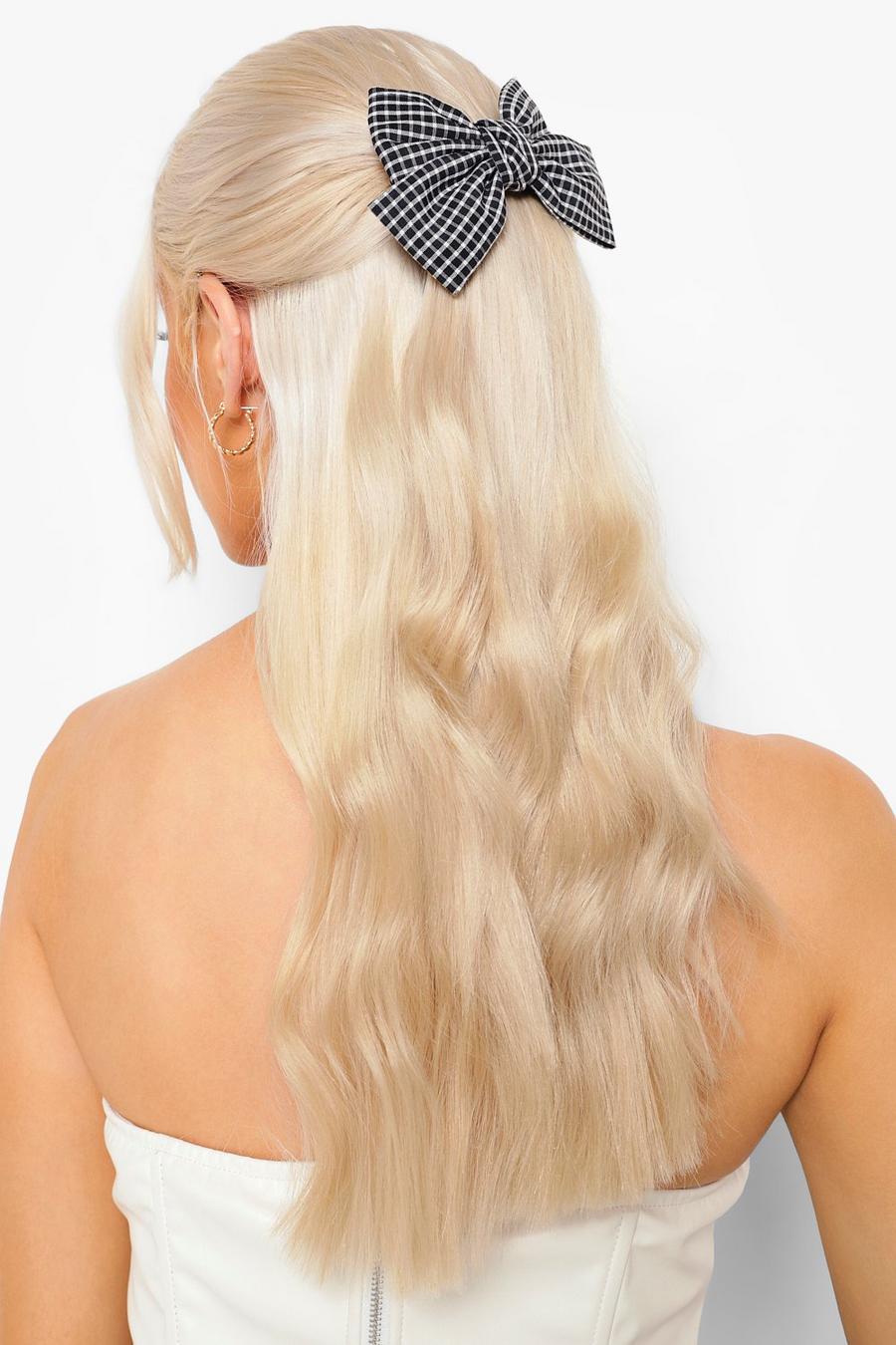 Black Check Bow Hair Clip image number 1