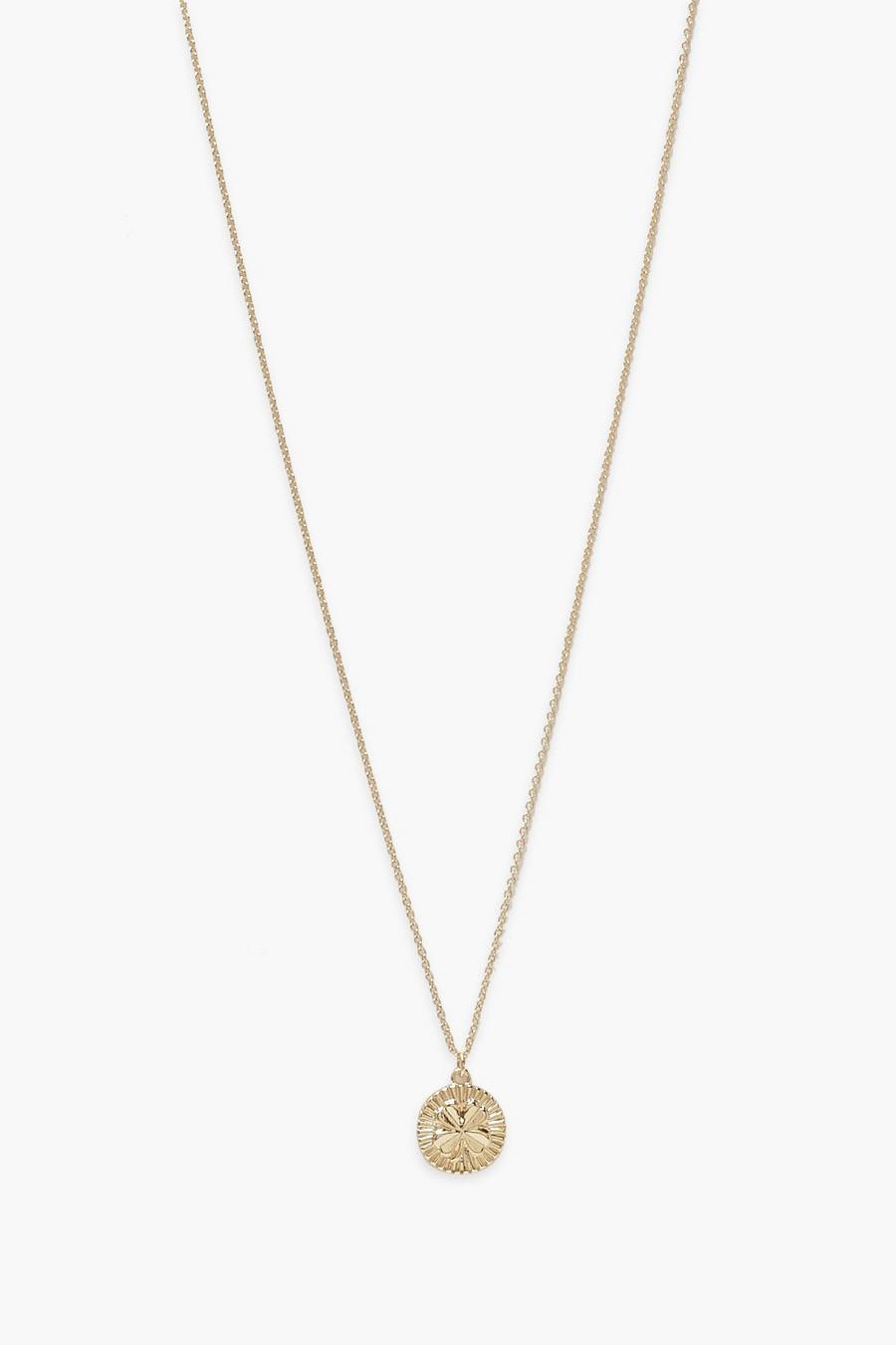 Gold Clover Coin Pendant Necklace image number 1