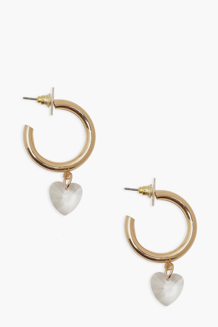 Gold Heart Dangle Hoop Earrings image number 1
