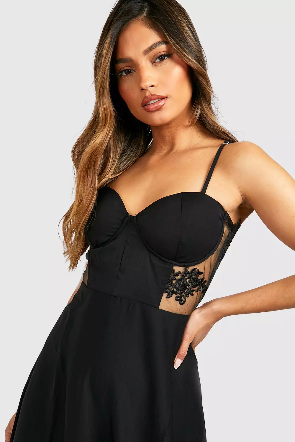 contrast lace corset maxi dress boohoo