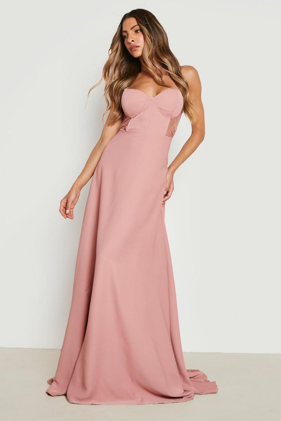 Blush pink Contrast Lace Corset Maxi Dress
