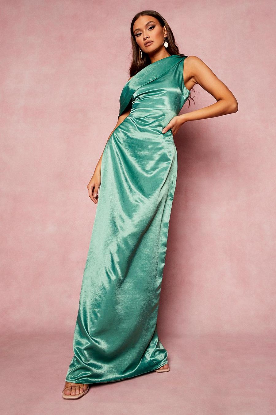 Emerald green One Shoulder Drape Maxi Bridesmaid Dress image number 1