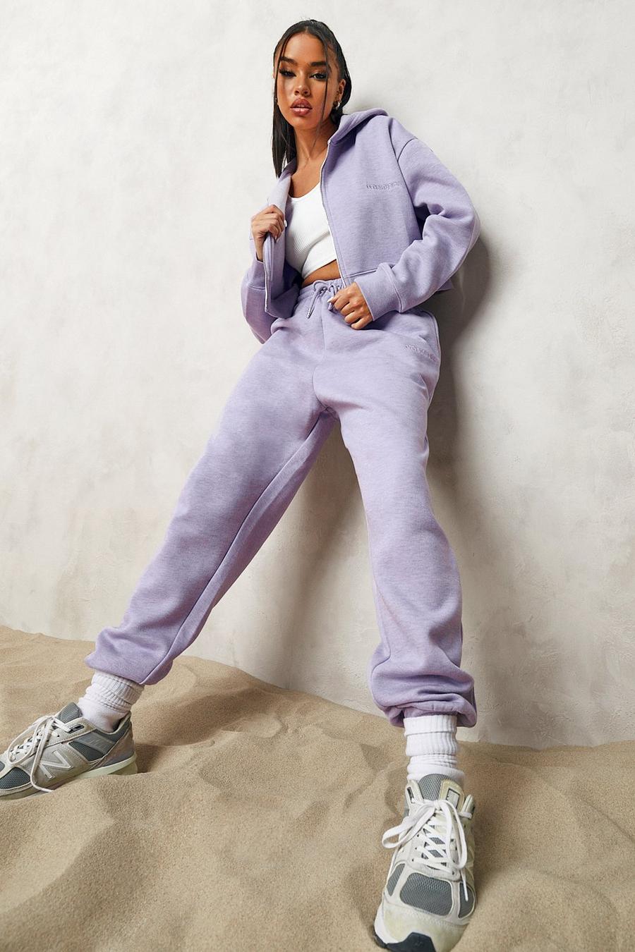 Lilac Överfärgad träningsoverall med kort hoodie och dragkedja image number 1