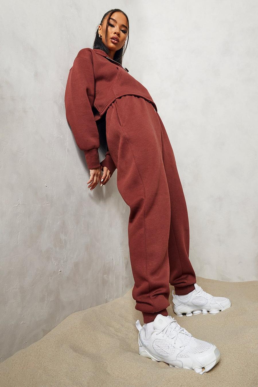 Chocolate Official Half Zip Cropped Tracksuit image number 1