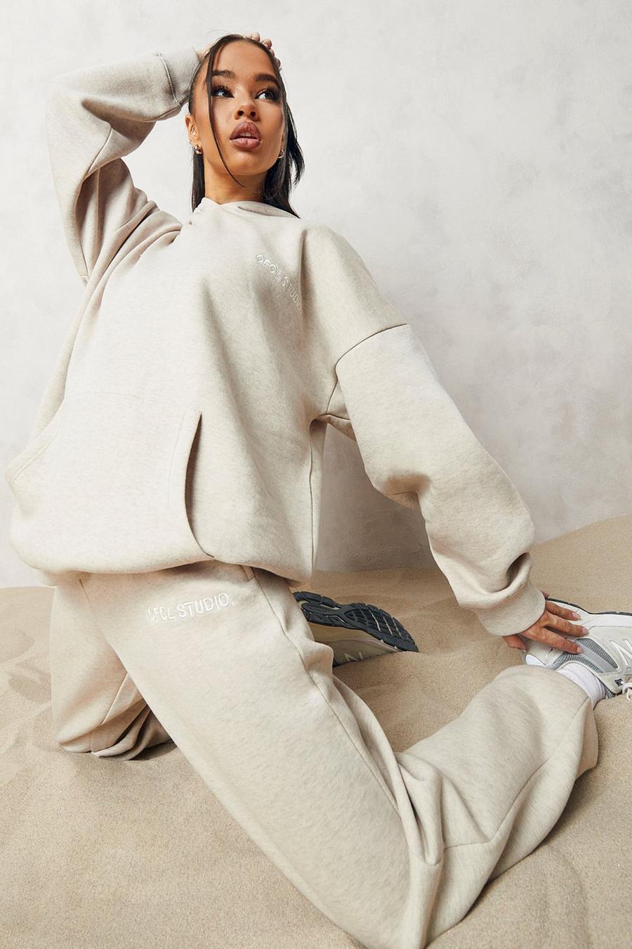 Stone beige Overdyed Oversized Official Hooded Tracksuit image number 1