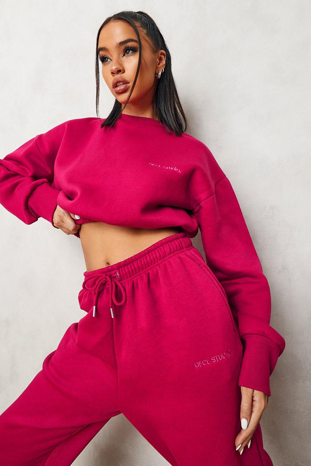 Cropped pink online tracksuit