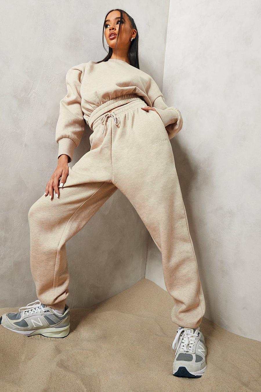 Stone beige Overdyed Official Cropped Sweater Tracksuit image number 1