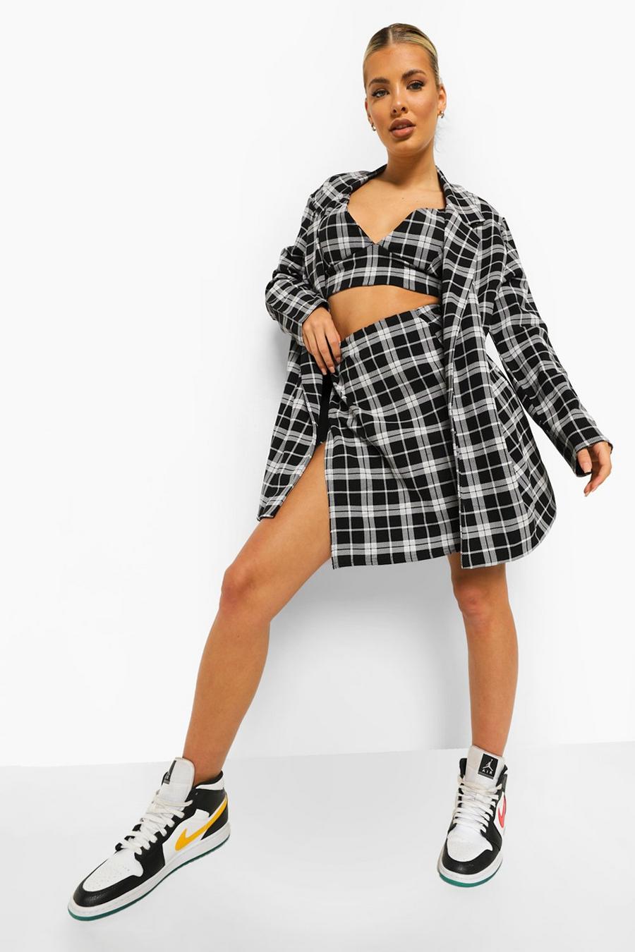 Black Checked Wrap Front Mini Skirt image number 1