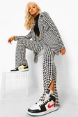 Black Dogtooth Check Split Front Trousers