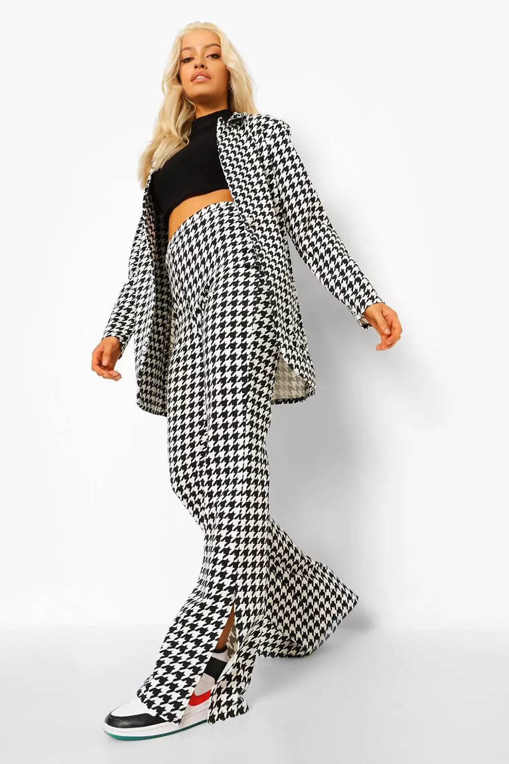Black Dogtooth Check Split Front Trousers alternative image