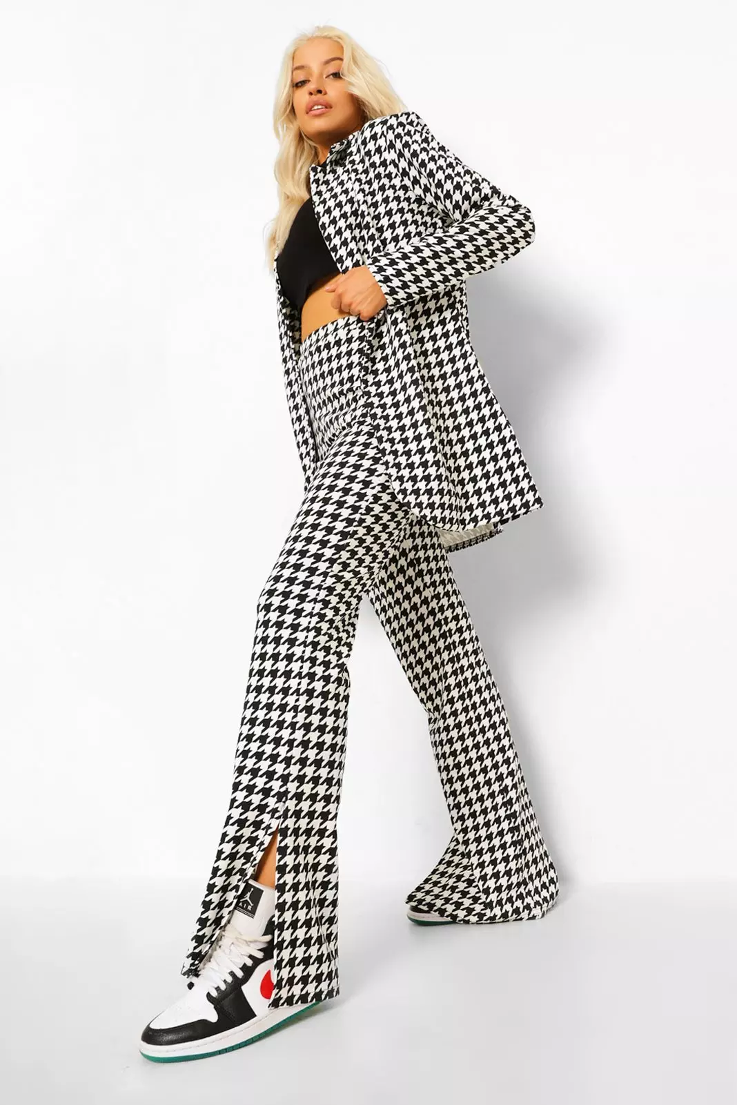 Black Dogtooth Check Split Front Trousers alternative image