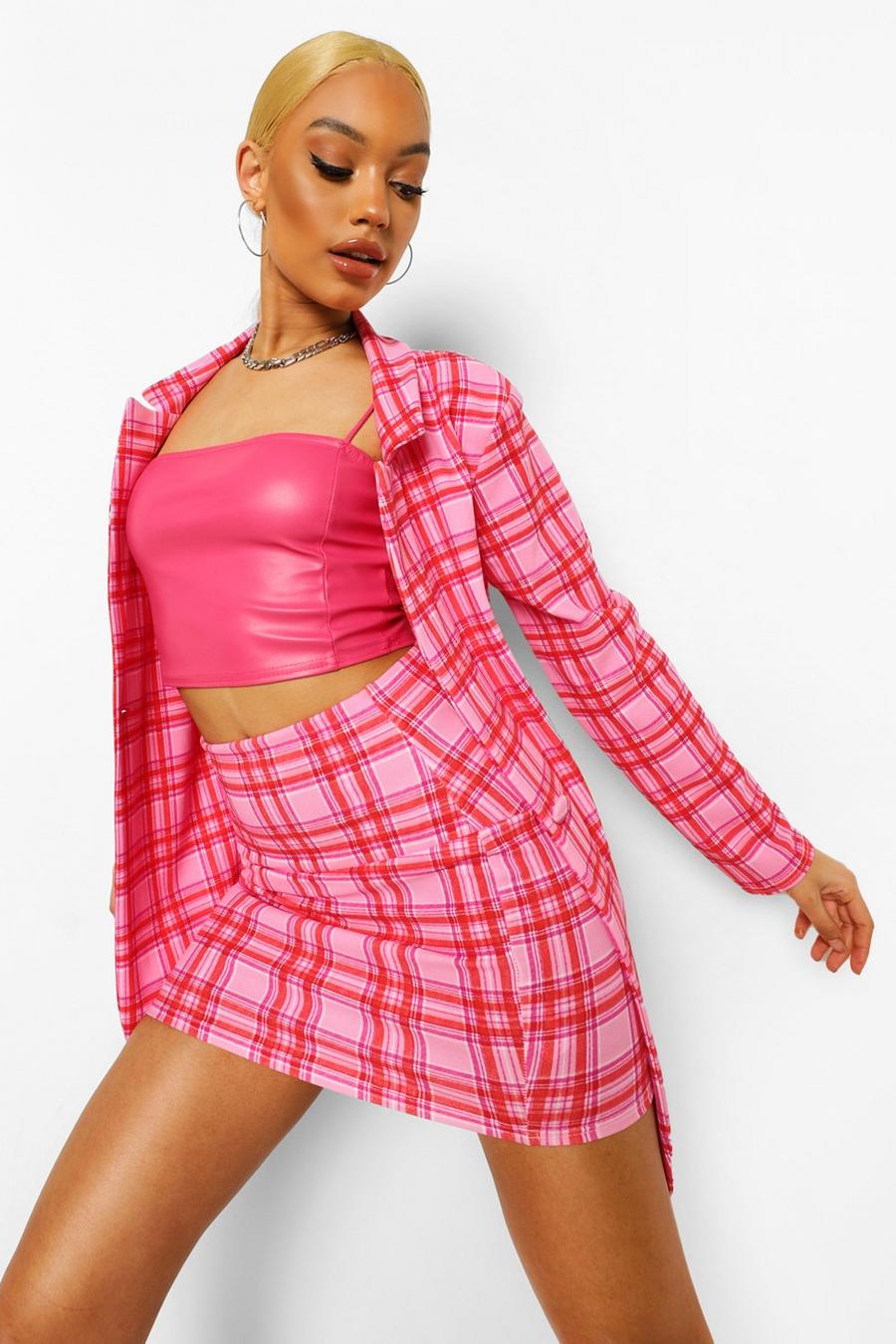 Pink Checked Mini Skirt image number 1