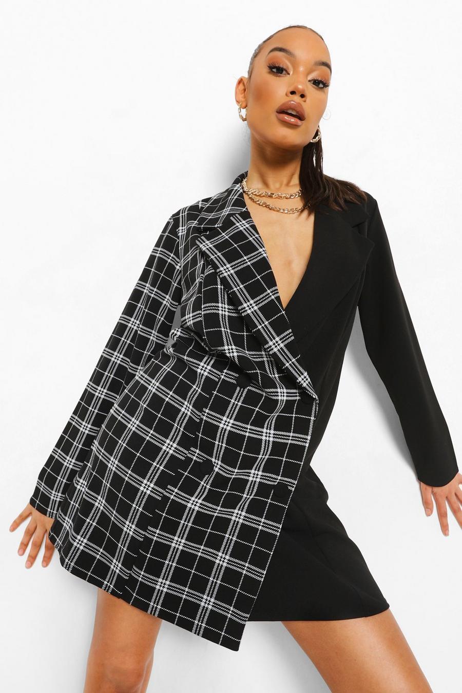 Black Check Spliced Oversized Blazer Dress image number 1