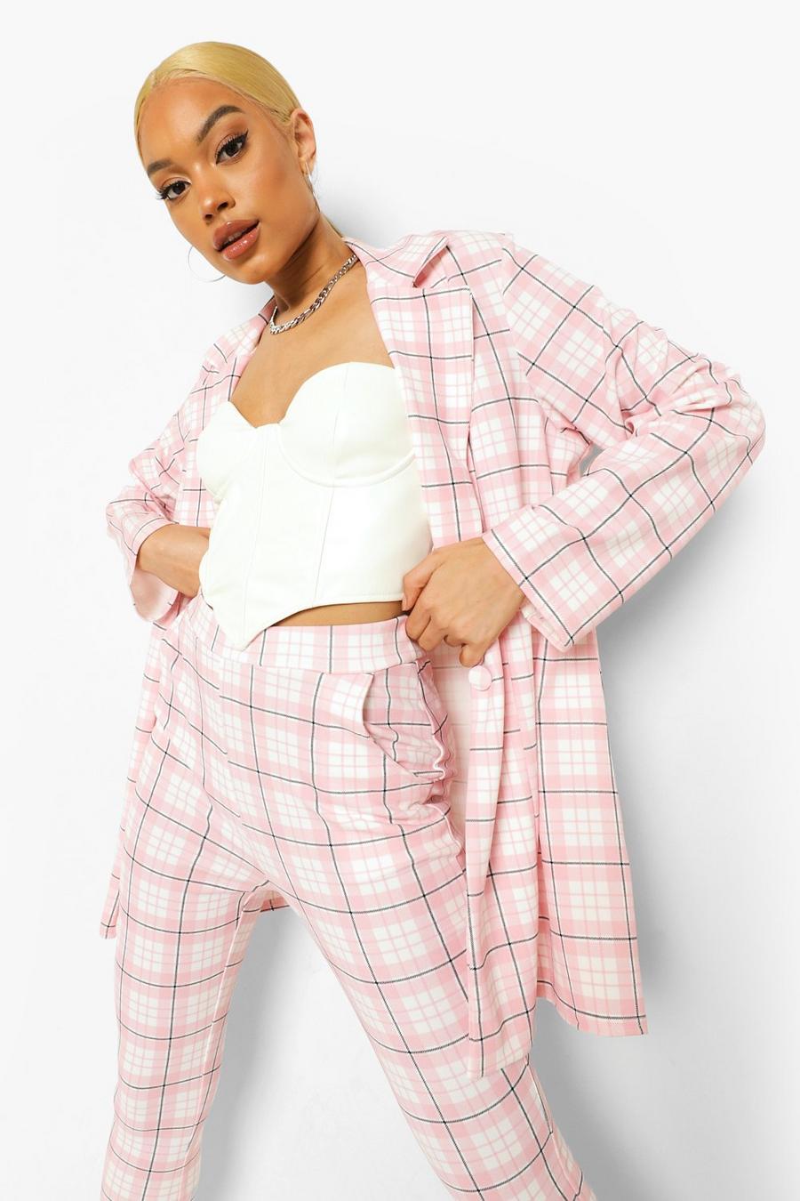 Pink Pastel Check Button Front Blazer image number 1