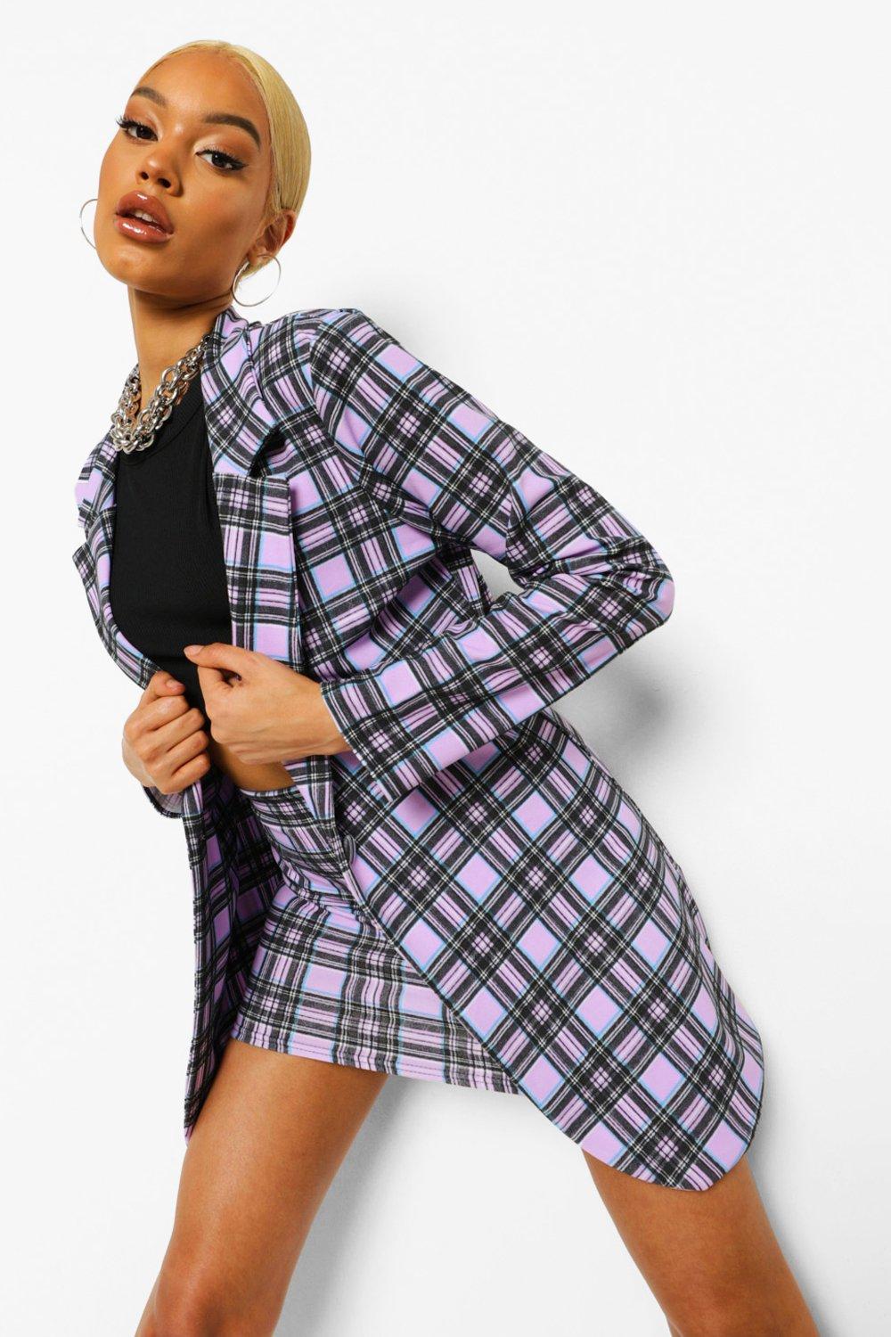 Lilac Checked Oversized Blazer