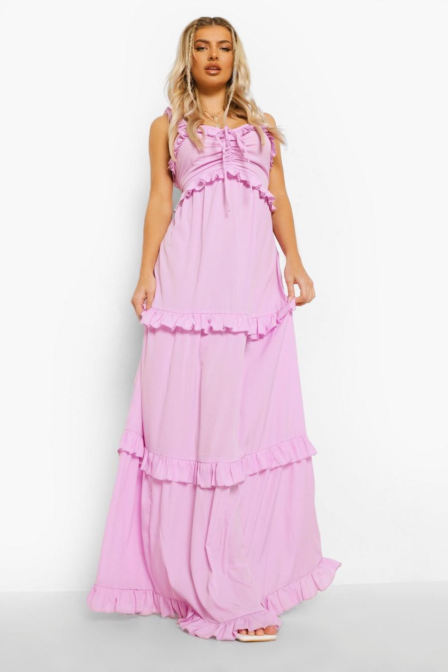 Lilac Ruffle Detail Strappy Maxi Dress image number 1