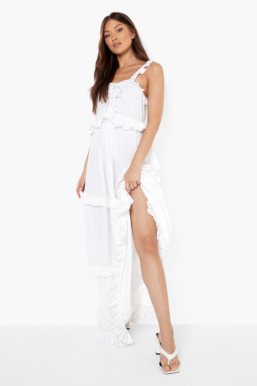 White Ruffle Detail Strappy Maxi Dress image number 1