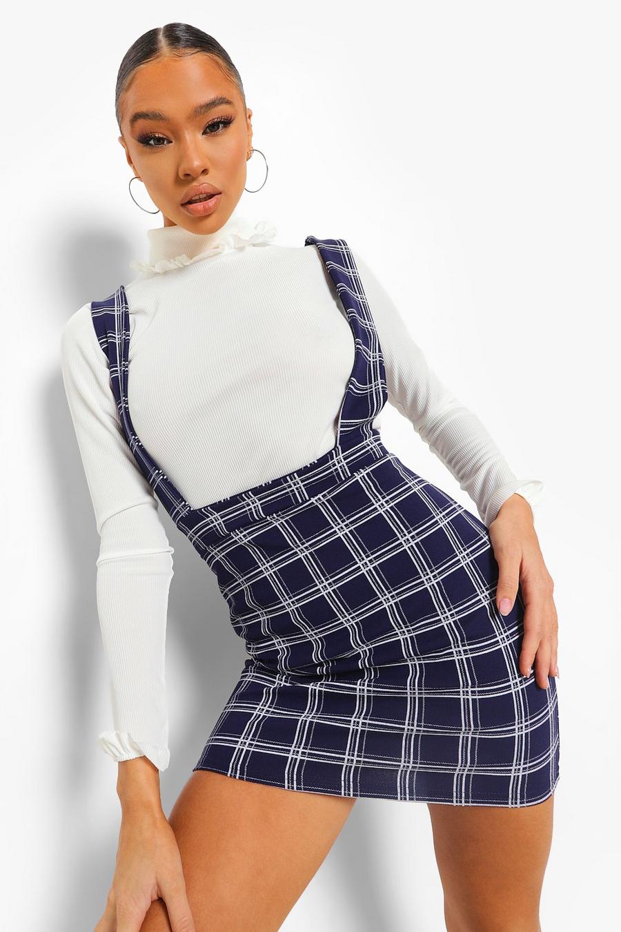 Navy Check Pinafore With Rib Turtleneck Top image number 1