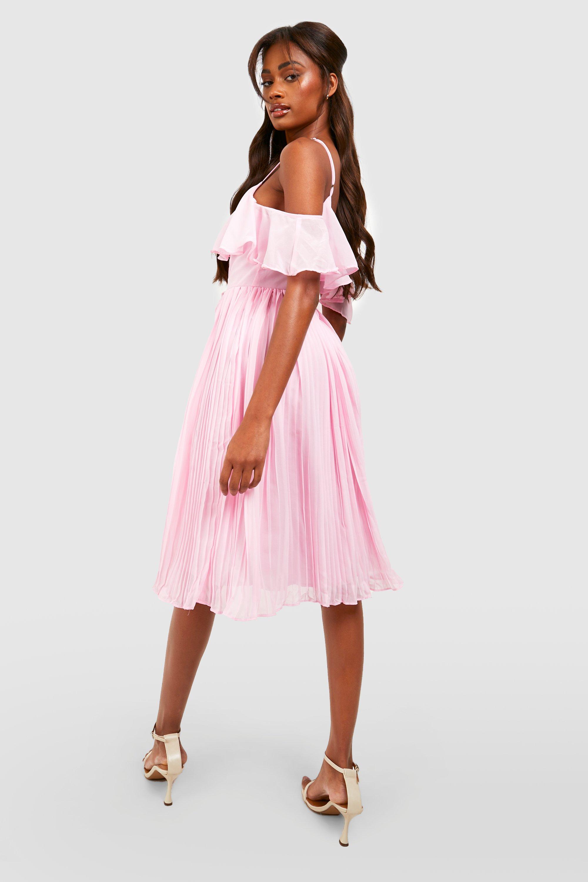 Cold Shoulder Ruffle Midi Bridesmaid Dress