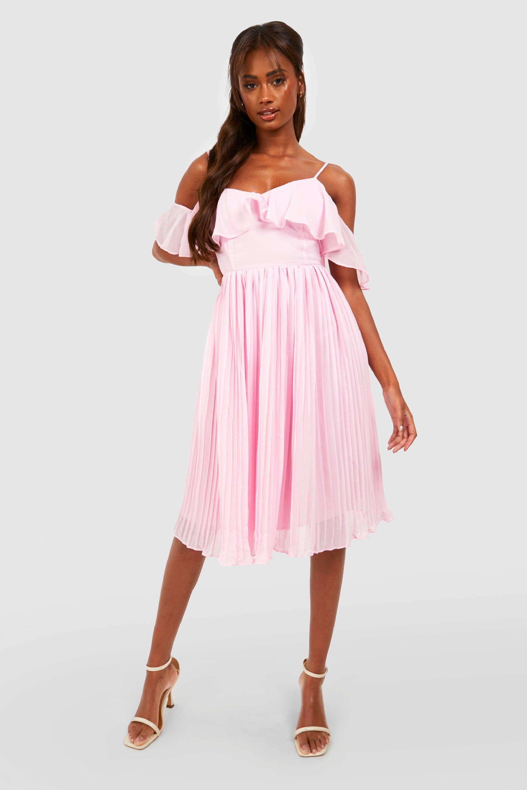 Cold Shoulder Ruffle Midi Bridesmaid Dress