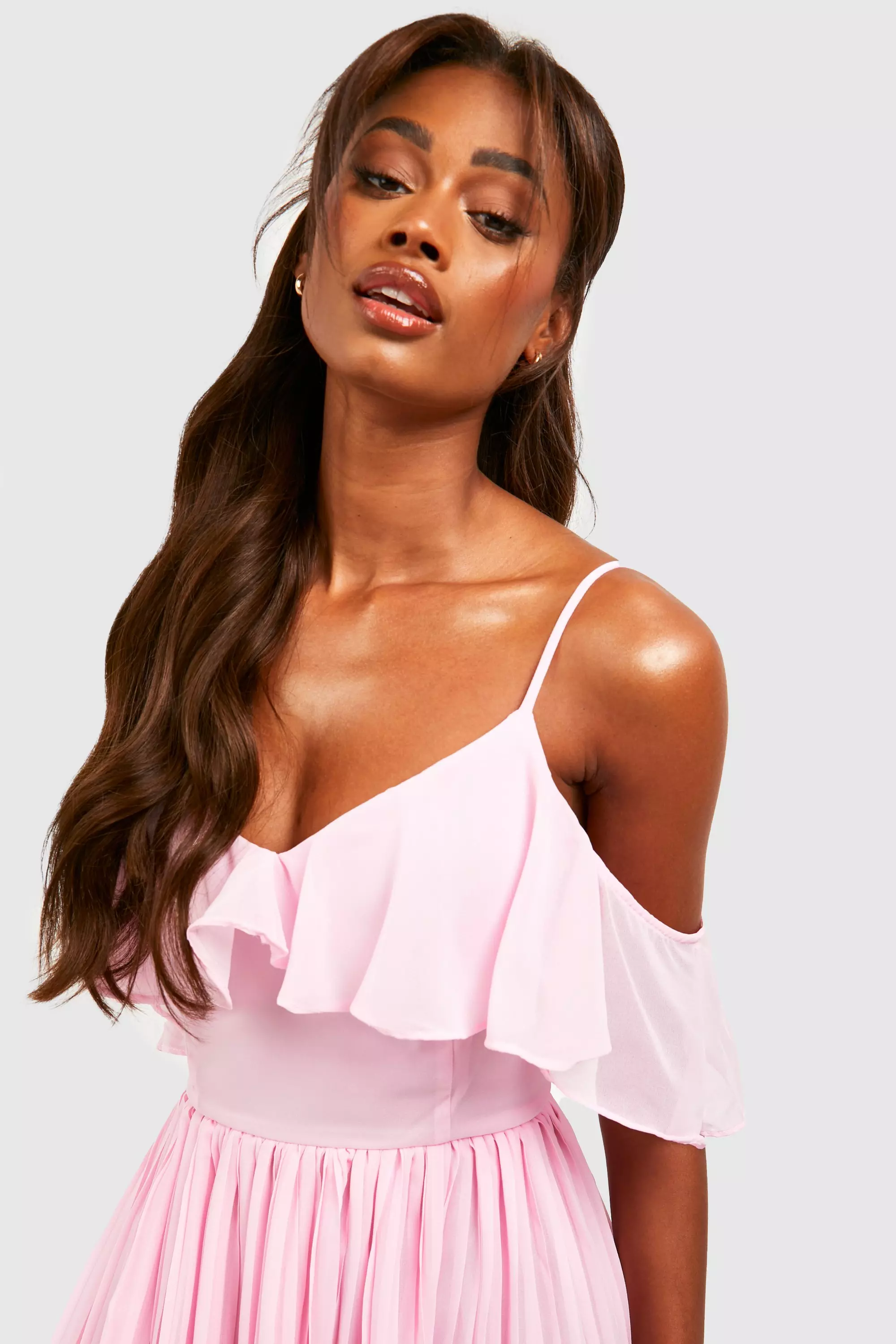 Cold shoulder ruffle midi dress sale