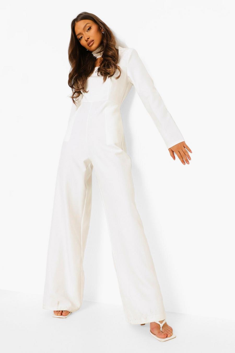 White High Neck Cut Out Wide Leg Jumpsuit image number 1