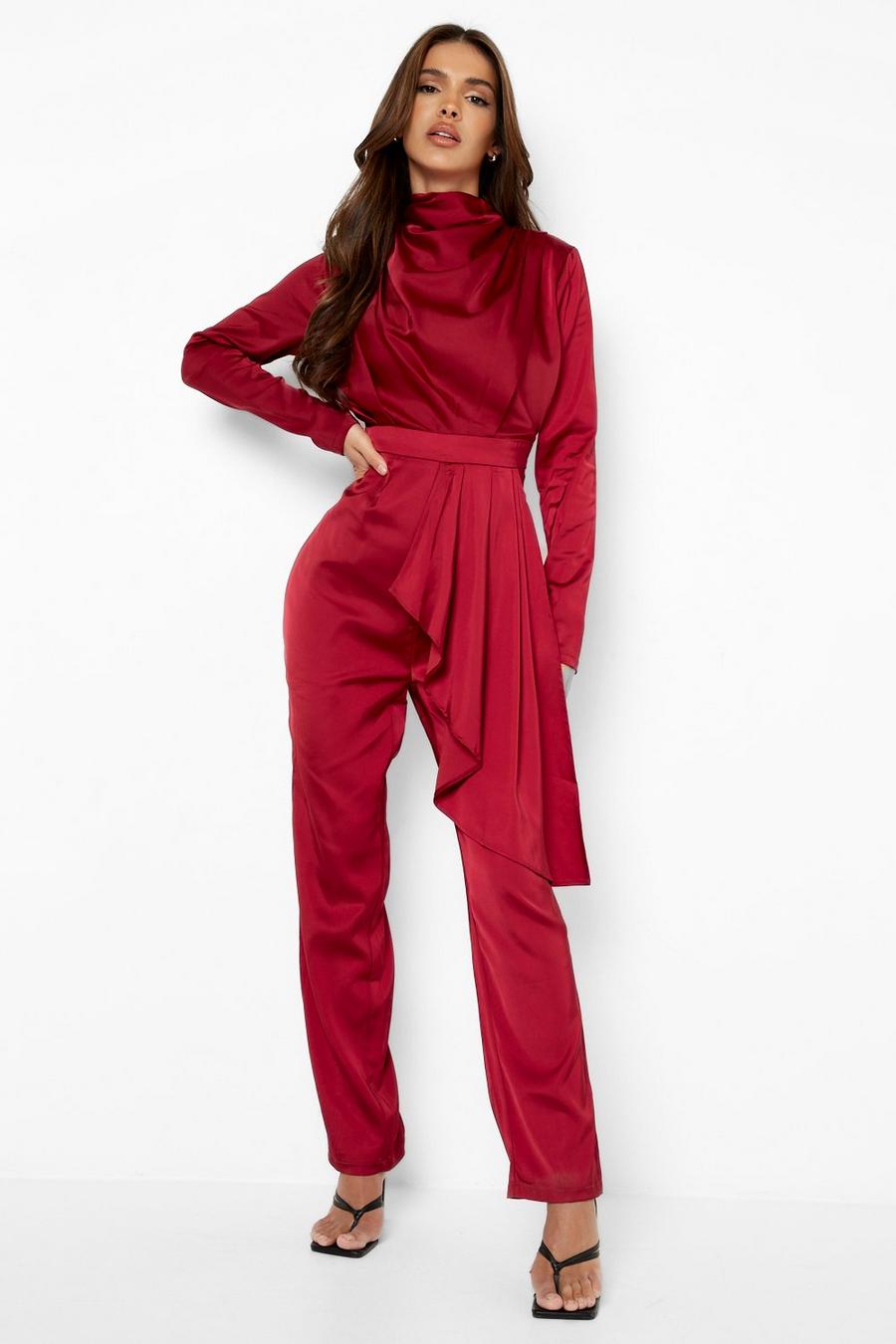 Berry Jumpsuit med drapering och vida ben image number 1