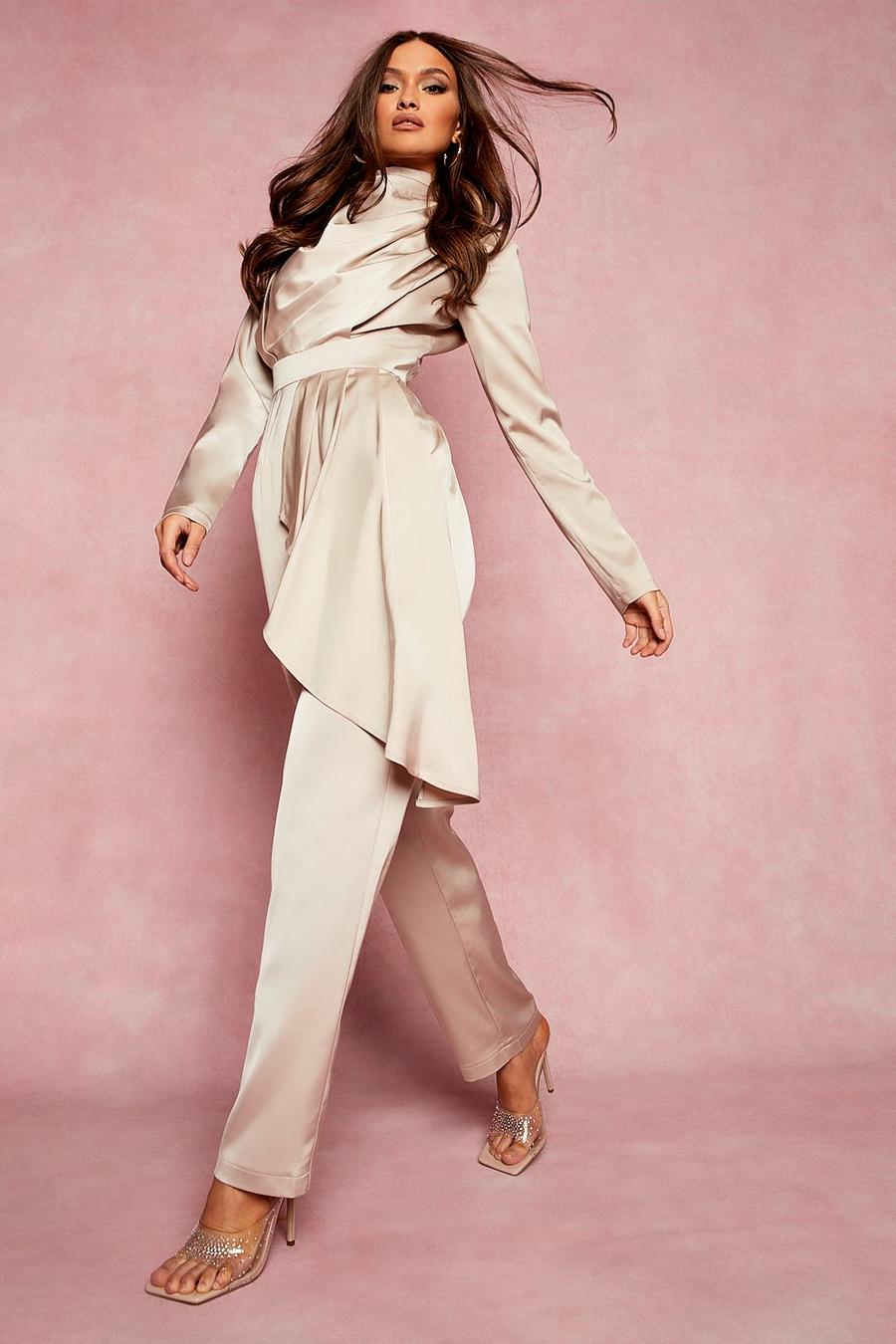 Champagne beis Drape Detail Wide Leg Jumpsuit image number 1