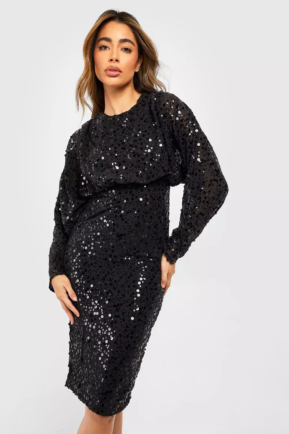 Black Sequin Batwing Midi Dress alternative image