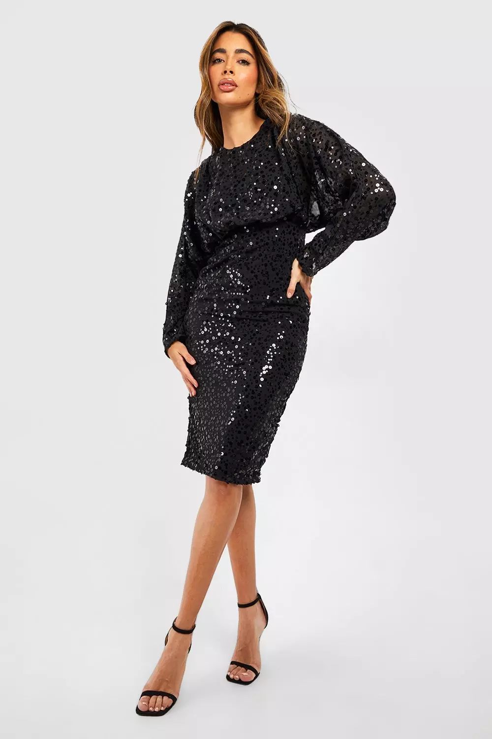 Black Sequin Batwing Midi Dress alternative image