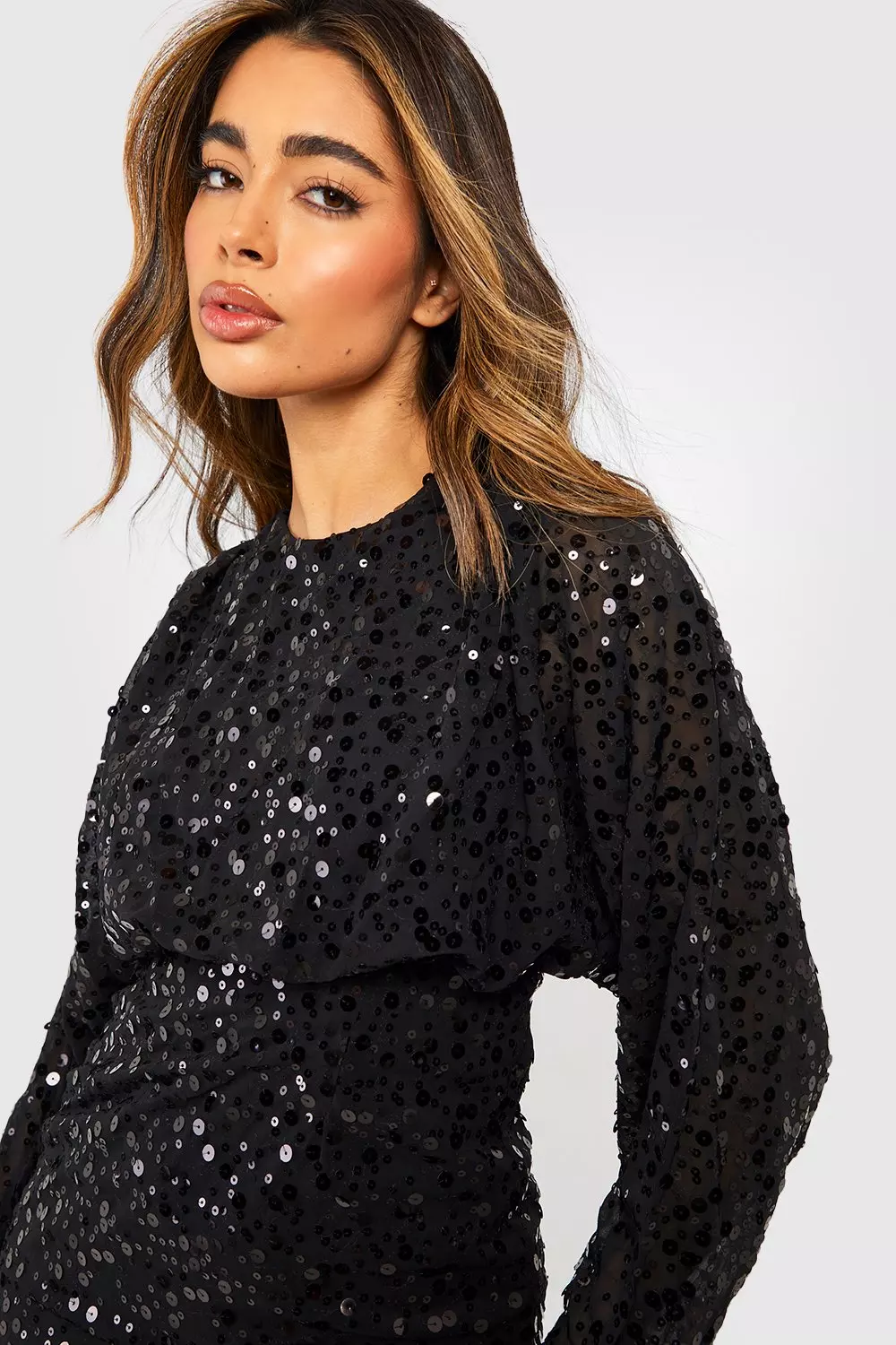 Black Sequin Batwing Midi Dress alternative image