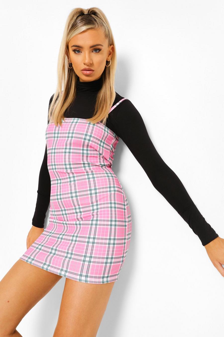 Lilac Check Slip Dress With Black Roll Neck L/s Top image number 1