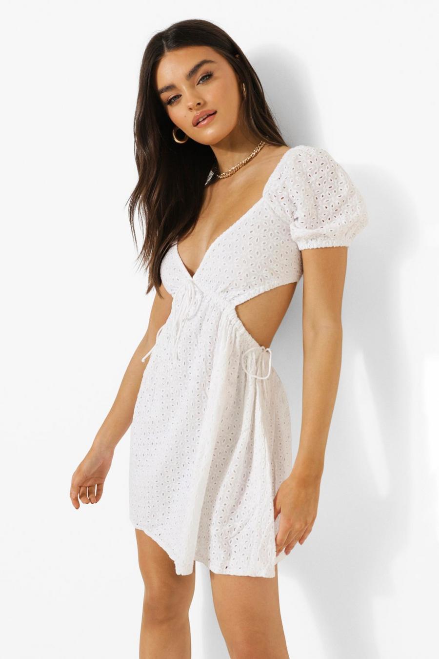 White Cut Out Eyelet Mini Dress image number 1