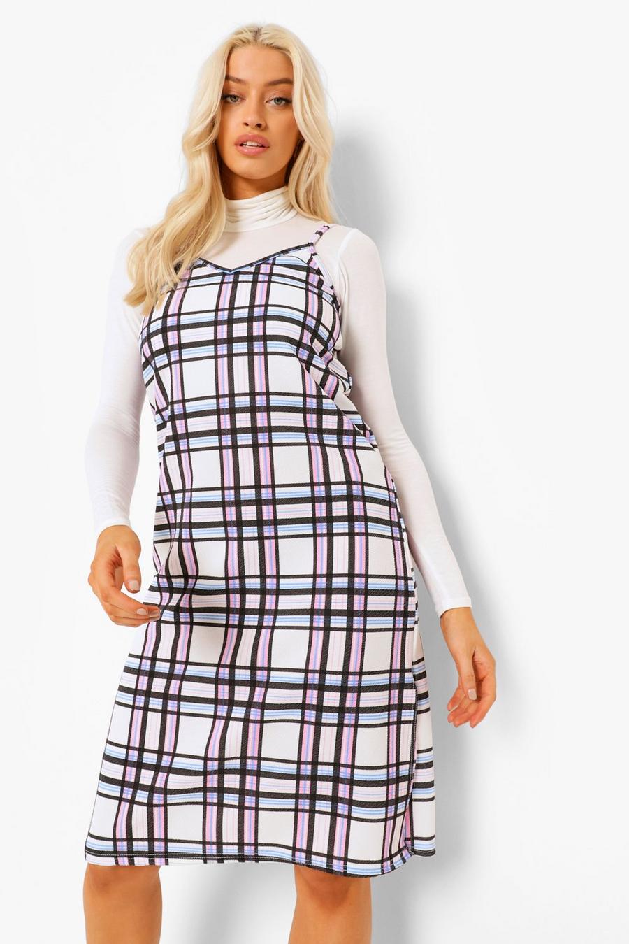 Pink Check Midi Slip Dress and roll neck Top image number 1
